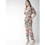 Women's Polyester Floral Half Sleeve Jumpsuit (Pink) - Image 3
