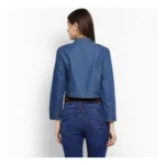 Women's Denim Pleated 3-4th Sleeves Shrug (Blue) - Image 7