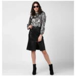 Women's Satin Animal Print Long Sleeves Standard Length Shirt (Black - Grey) - Image 6