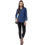 Women's Denim Solid Bell Sleeve Regular Top (Blue Denim) - Image 6
