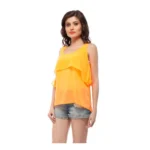 Women's Polyester Solid Sleeveless Regular Top (Orange) - Image 3