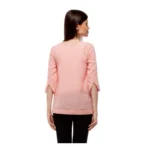 Women's Polyester Solid 3-4th Sleeves Regular Top (Peach) - Image 5