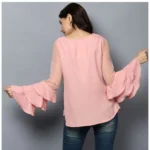 Women's Polyester Solid Tier Sleeve Top (Pink) - Image 7