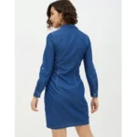 Women's Denim Solid Long Sleeves Above Knee Dress (Blue) - Image 7