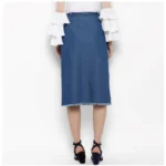 Women's Denim Washed Buttoned Skirt (Blue) - Image 7