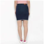 Women's Denim Stitching Pattern Buttoned Skirt (Blue) - Image 7