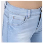 Women's Denim Solid Buttoned Shorts (Blue) - Image 2
