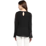 Women's Polyester Georgette Self Design Bell Sleeve Regular Top (Black) - Image 7
