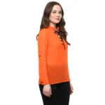Women's Polyester Solid Long Sleeves Regular Top (Orange) - Image 4