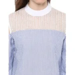 Women's Cotton Striped Cold Shoulder Top (Blue) - Image 2