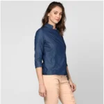 Women's Denim Solid 3-4th Sleeves Top (Blue) - Image 2