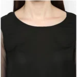 Women's Polyester Solid Tier Sleeve Top (Black) - Image 2