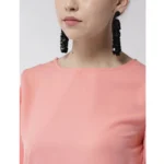 Women's Polyester Colour Block Slit Sleeve Top (Pink) - Image 2
