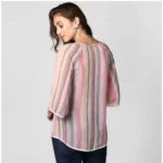 Women's Polyester Striped 3-4th Sleeves Top (Pink) - Image 7