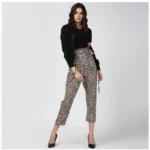 Women's Polyester Animal Print Elasticated Trousers (White - Yellow) - Image 3