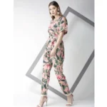 Women's Polyester Floral Half Sleeve Jumpsuit (Pink) - Image 5