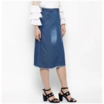 Women's Denim Washed Buttoned Skirt (Blue) - Image 4