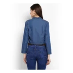 Women's Denim Solid 3-4th Sleeves Shrug (Blue) - Image 7
