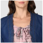 Women's Denim Ruffled Long Sleeves Shrug (Navy Blue) - Image 2