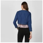 Women's Denim Ruffled Long Sleeves Shrug (Navy Blue) - Image 7