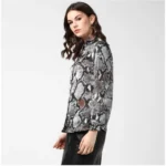 Women's Satin Animal Print Long Sleeves Standard Length Shirt (Black - Grey) - Image 3