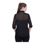 Women's Polyester Printed Roll Up Sleeve Standard Length Shirt (Black) - Image 3