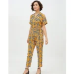 Women's Polyester Printed Half Sleeve Long Jumpsuit (Yellow) - Image 3