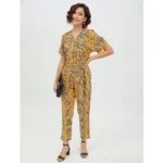 Women's Polyester Printed Half Sleeve Long Jumpsuit (Yellow) - Image 6