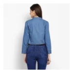 Women's Denim Smocking 3-4th Sleeves Shrug (Blue) - Image 7