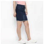 Women's Denim Stitching Pattern Buttoned Skirt (Blue) - Image 4