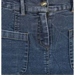 Women's Denim Front Pocket Buttoned Skirt (Blue) - Image 2