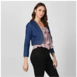 Women's Denim Ruffled Long Sleeves Shrug (Navy Blue) - Image 4