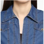 Women's Denim Solid 3-4th Sleeves Shrug (Blue) - Image 2