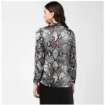 Women's Satin Animal Print Long Sleeves Standard Length Shirt (Black - Grey) - Image 7