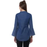Women's Denim Solid Bell Sleeve Regular Top (Blue Denim) - Image 7