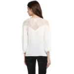 Women's Polyester Georgette Self Design 3-4th Sleeves Regular Top (White) - Image 6