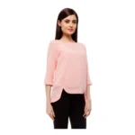 Women's Polyester Solid 3-4th Sleeves Regular Top (Peach) - Image 4