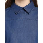 Women's Denim Solid Cold Shoulder Regular Top (Blue) - Image 2
