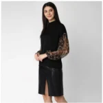 Women's Polyester Animal Print Long Sleeves Top (Black) - Image 3