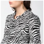 Women's Polyester Animal Print Bell Sleeve Top (Black - White) - Image 2