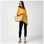 Women's Polyester Solid Cape Sleeve Top (Yellow) - Image 6