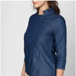 Women's Denim Solid 3-4th Sleeves Top (Blue) - Image 3