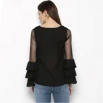 Women's Polyester Solid Tier Sleeve Top (Black) - Image 7