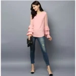 Women's Polyester Solid Tier Sleeve Top (Pink) - Image 6