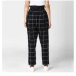 Women's Polyester Checkered Elasticated Trousers (Black - White) - Image 4