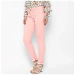 Women's Denim Solid Buttoned Jeans (Pink) - Image 3