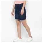 Women's Denim Stitching Pattern Buttoned Skirt (Blue) - Image 3