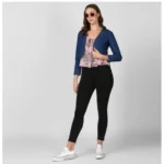Women's Denim Ruffled Long Sleeves Shrug (Navy Blue) - Image 6