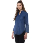 Women's Denim Solid Bell Sleeve Regular Top (Blue Denim) - Image 3
