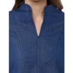 Women's Denim Solid Bell Sleeve Regular Top (Blue Denim) - Image 2